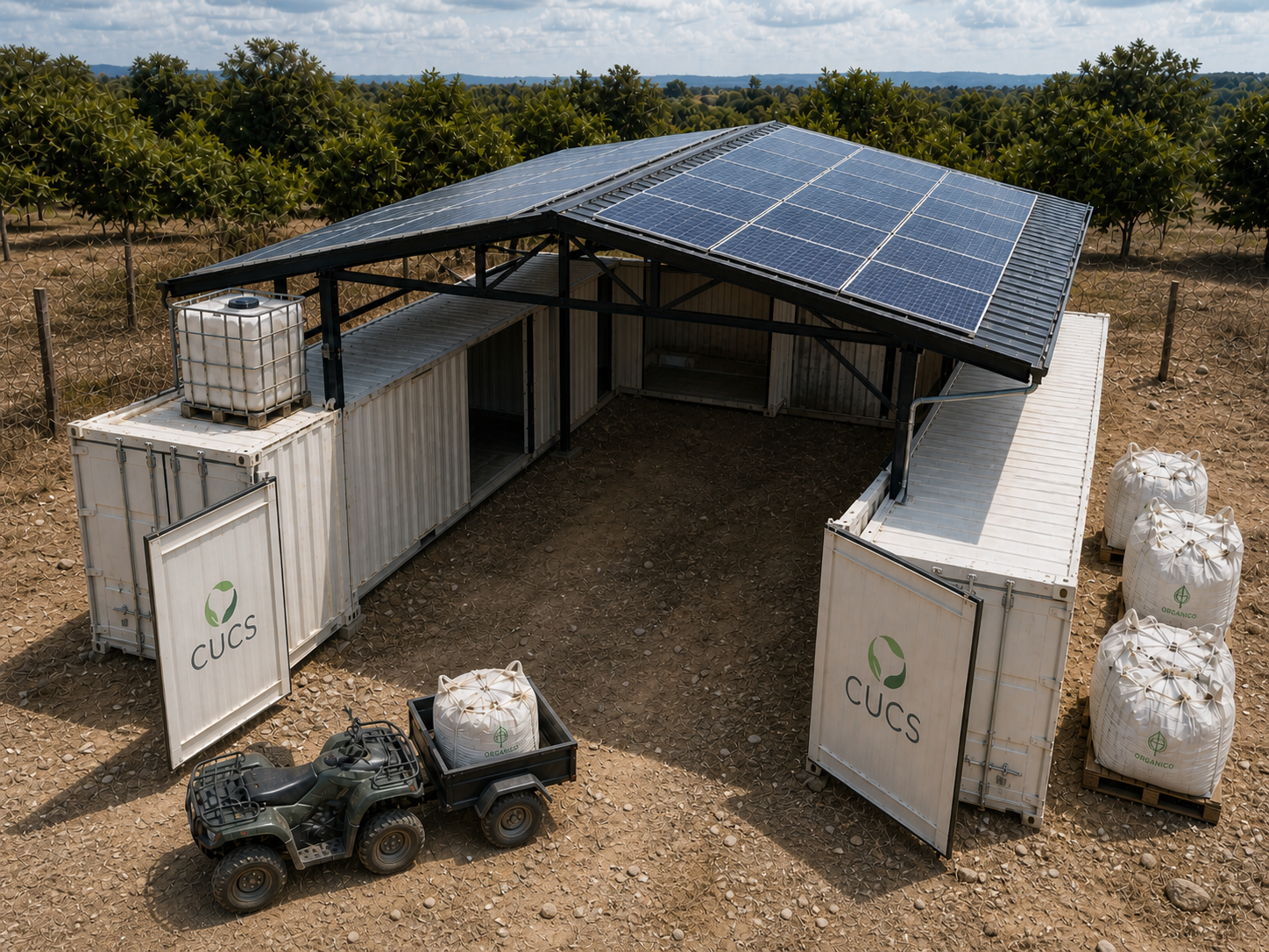 Planta modular CUCS — containers + fotovoltaica